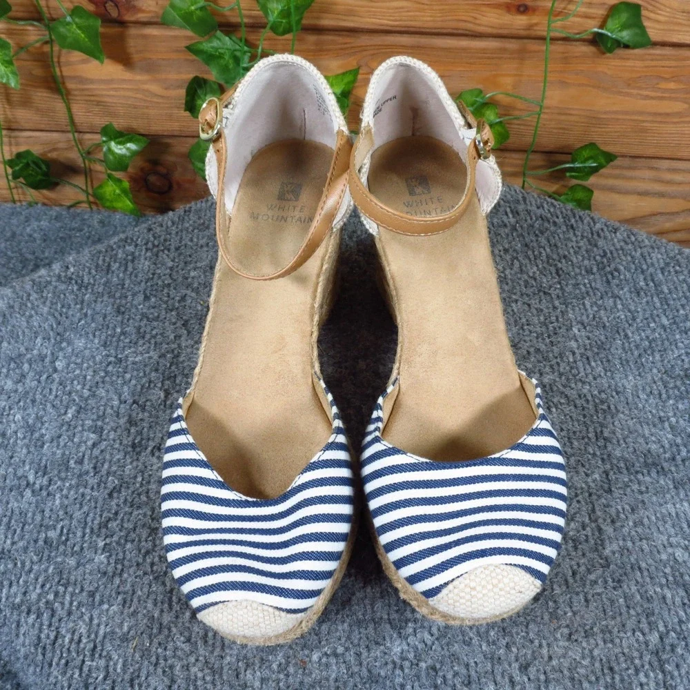 White Mountain Mamba Women Espadrille Wedge Size 7.5 Summer Nautical Blue White